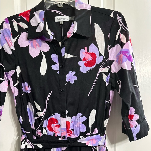 Calvin Klein Women's Floral 3/4 Sleeve Black/Purple Shirt Maxi Dress Size 6 - Picture 4 of 14
